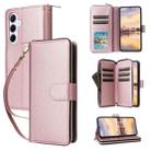 For Samsung Galaxy A55 Nine-card Slots Zipper Wallet Bag Leather Phone Case(Rose Gold) - 1