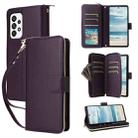 For Samsung Galaxy A73 5G Nine-card Slots Zipper Wallet Bag Leather Phone Case(Dark Purple) - 1