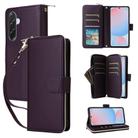 For Samsung Galaxy A36 5G Nine-card Slots Zipper Wallet Bag Leather Phone Case(Dark Purple) - 1