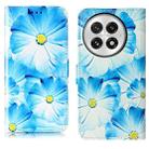 For OnePlus 13 Colored Drawing Marble Pattern Leather Phone Case(Blue Flower) - 1