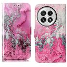 For OnePlus 13 Colored Drawing Marble Pattern Leather Phone Case(Pink Seawater) - 1