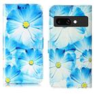 For Google Pixel 9a Colored Drawing Marble Pattern Leather Phone Case(Blue Flower) - 1