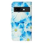 For Google Pixel 9a Colored Drawing Marble Pattern Leather Phone Case(Blue Flower) - 3