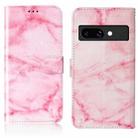 For Google Pixel 9a Colored Drawing Marble Pattern Leather Phone Case(Pink Marble) - 1