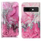 For Google Pixel 9a Colored Drawing Marble Pattern Leather Phone Case(Pink Seawater) - 1