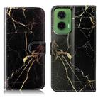 For Motorola Moto G35 Colored Drawing Marble Pattern Leather Phone Case(Black Gold Marble) - 1