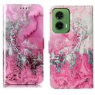 For Motorola Moto G35 Colored Drawing Marble Pattern Leather Phone Case(Pink Seawater) - 1