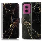 For Motorola Moto G55 Colored Drawing Marble Pattern Leather Phone Case(Black Gold Marble) - 1