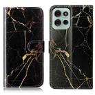 For Motorola Moto G75 Colored Drawing Marble Pattern Leather Phone Case(Black Gold Marble) - 1