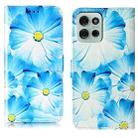 For Motorola Moto G75 Colored Drawing Marble Pattern Leather Phone Case(Blue Flower) - 1