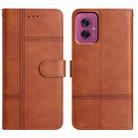 For Motorola Moto G55 Cowhide Texture Stitching Leather Phone Case(Brown) - 1
