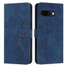 For Google Pixel 9a Skin Feel Heart Embossed Leather Phone Case with Long Lanyard(Blue) - 1