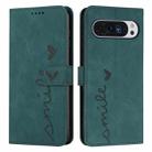 For Google Pixel 10 / 10 Pro Skin Feel Heart Embossed Leather Phone Case with Long Lanyard(Green) - 1