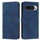 For Google Pixel 10 Pro XL Skin Feel Heart Embossed Leather Phone Case with Long Lanyard(Blue) - 1