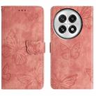 For OnePlus 13 Skin-feel Embossed Butterfly Leather Phone Case(Pink) - 1