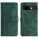 For Google Pixel 9a Skin-feel Embossed Butterfly Leather Phone Case(Green) - 1