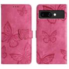 For Google Pixel 9a Skin-feel Embossed Butterfly Leather Phone Case(Rose Red) - 1