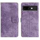 For Google Pixel 9a Skin-feel Embossed Butterfly Leather Phone Case(Purple) - 1