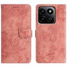 For Honor X7C 4G / 200 Smart Skin-feel Embossed Butterfly Leather Phone Case(Pink) - 1