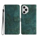 For Honor 400 Pro Global Skin-feel Embossed Butterfly Leather Phone Case(Green) - 1