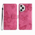 For Honor 400 Pro Global Skin-feel Embossed Butterfly Leather Phone Case(Rose Red) - 1