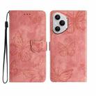 For Honor 400 Pro Global Skin-feel Embossed Butterfly Leather Phone Case(Pink) - 1