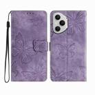 For Honor 400 Pro Global Skin-feel Embossed Butterfly Leather Phone Case(Purple) - 1