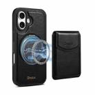 For iPhone 16 Denior D22 Genuine Leather MagSafe Holder Detachable Card Slot Phone Case(Black) - 1
