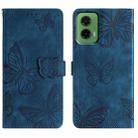 For Motorola Moto G35 Skin-feel Embossed Butterfly Leather Phone Case(Blue) - 1