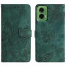 For Motorola Moto G35 Skin-feel Embossed Butterfly Leather Phone Case(Green) - 1