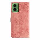 For Motorola Moto G35 Skin-feel Embossed Butterfly Leather Phone Case(Pink) - 3