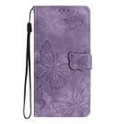 For Motorola Moto G35 Skin-feel Embossed Butterfly Leather Phone Case(Purple) - 2