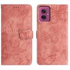 For Motorola Moto G55 Skin-feel Embossed Butterfly Leather Phone Case(Pink) - 1