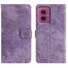 For Motorola Moto G55 Skin-feel Embossed Butterfly Leather Phone Case(Purple) - 1