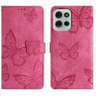 For Motorola Moto G75 Skin-feel Embossed Butterfly Leather Phone Case(Rose Red) - 1