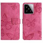 For Xiaomi 15 Skin-feel Embossed Butterfly Leather Phone Case(Rose Red) - 1