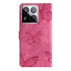 For Xiaomi 15 Pro Skin-feel Embossed Butterfly Leather Phone Case(Rose Red) - 3