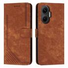 For Xiaomi Poco F7 Skin Feel Stripe Pattern Leather Phone Case with Lanyard(Brown) - 1