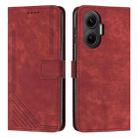For Xiaomi Poco F7 Skin Feel Stripe Pattern Leather Phone Case with Lanyard(Red) - 1