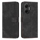 For Xiaomi Poco F7 Skin Feel Stripe Pattern Leather Phone Case with Lanyard(Black) - 1