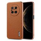 For Huawei Mate 70 AZNS Electroplated Edge Carbon Fiber Texture Phone Case(Brown) - 1