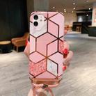 For iPhone 11 Pro Max Plating Marble Pattern Soft TPU Protective Case with Shoulder Strap(Pink Lattice) - 1