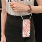 For iPhone 11 Pro Max Plating Marble Pattern Soft TPU Protective Case with Shoulder Strap(Pink Lattice) - 2