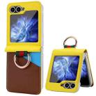 For Samsung Galaxy Z Flip6 VIETAO Metal Ring Card Slot PU Phone Case(Yellow Brown) - 1