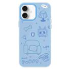 For iPhone 16 Plus Skin Feeling Jelly TPU Hybrid PC Phone Case(Line Puppy Blue) - 1