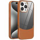 For iPhone 15 Pro Litchi Texture TPU Hybrid Acrylic Phone Case(Brown) - 1