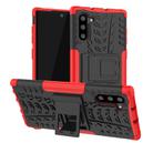 For Samsung Galaxy Note10 Tire Texture Shockproof TPU+PC Protective Case with Holder(Red) - 1