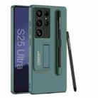 For Samsung Galaxy S25 Ultra 5G GKK Ultra-thin Holder Phone Case with Pen Slots & Stylus Pen(Green) - 1