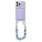 For iPhone 16 Pro Dopamine Card Slot Phone Case with Lanyard(Purple) - 1