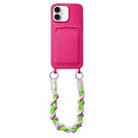 For iPhone 16 Plus Dopamine Card Slot Phone Case with Lanyard(Rose Red) - 1